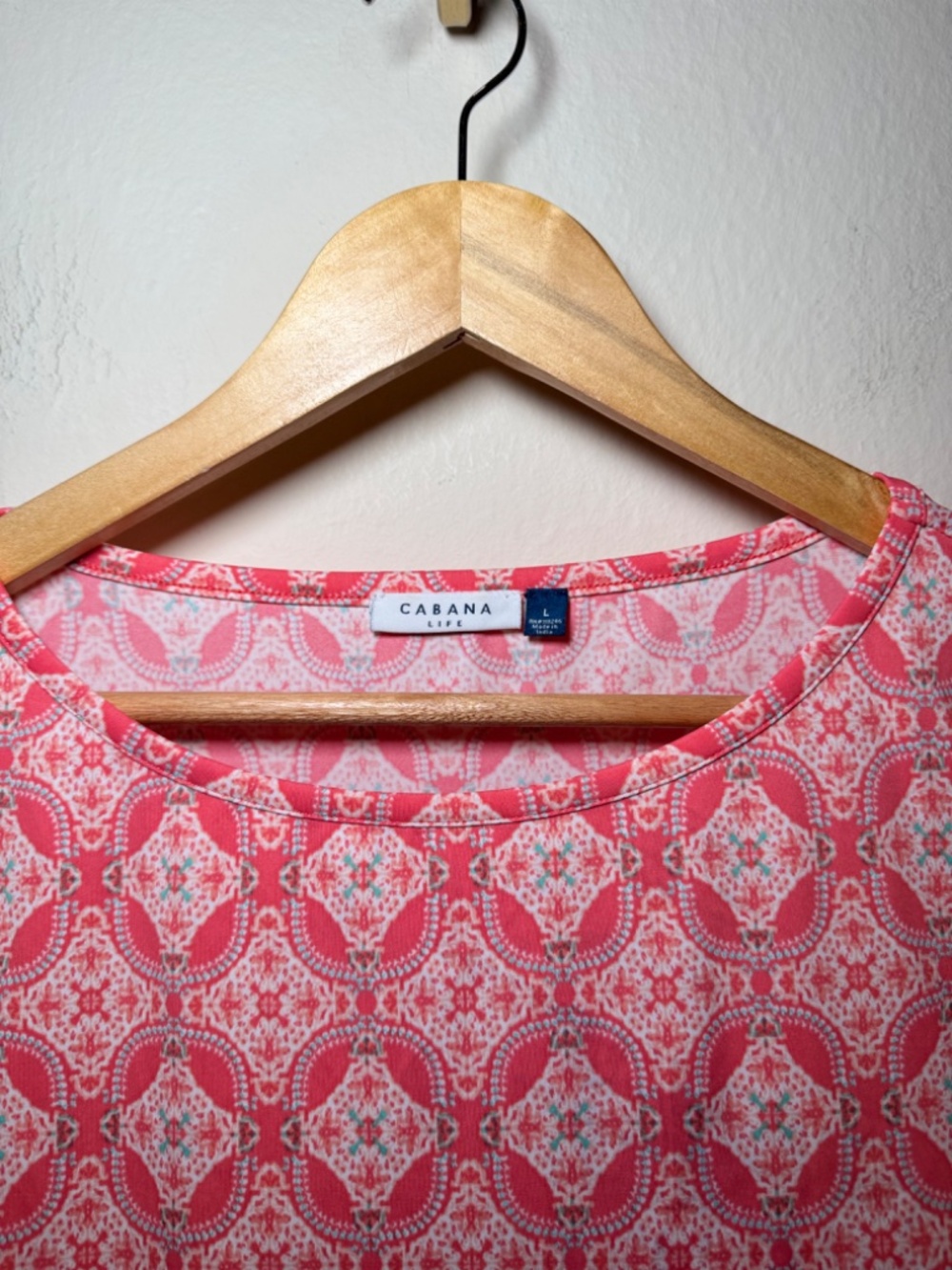 Cabana Life Shift Dress LG Pink Aqua Geometric Print UPF 50+ Pocket 3/4 Sleeve - Picture 3 of 6